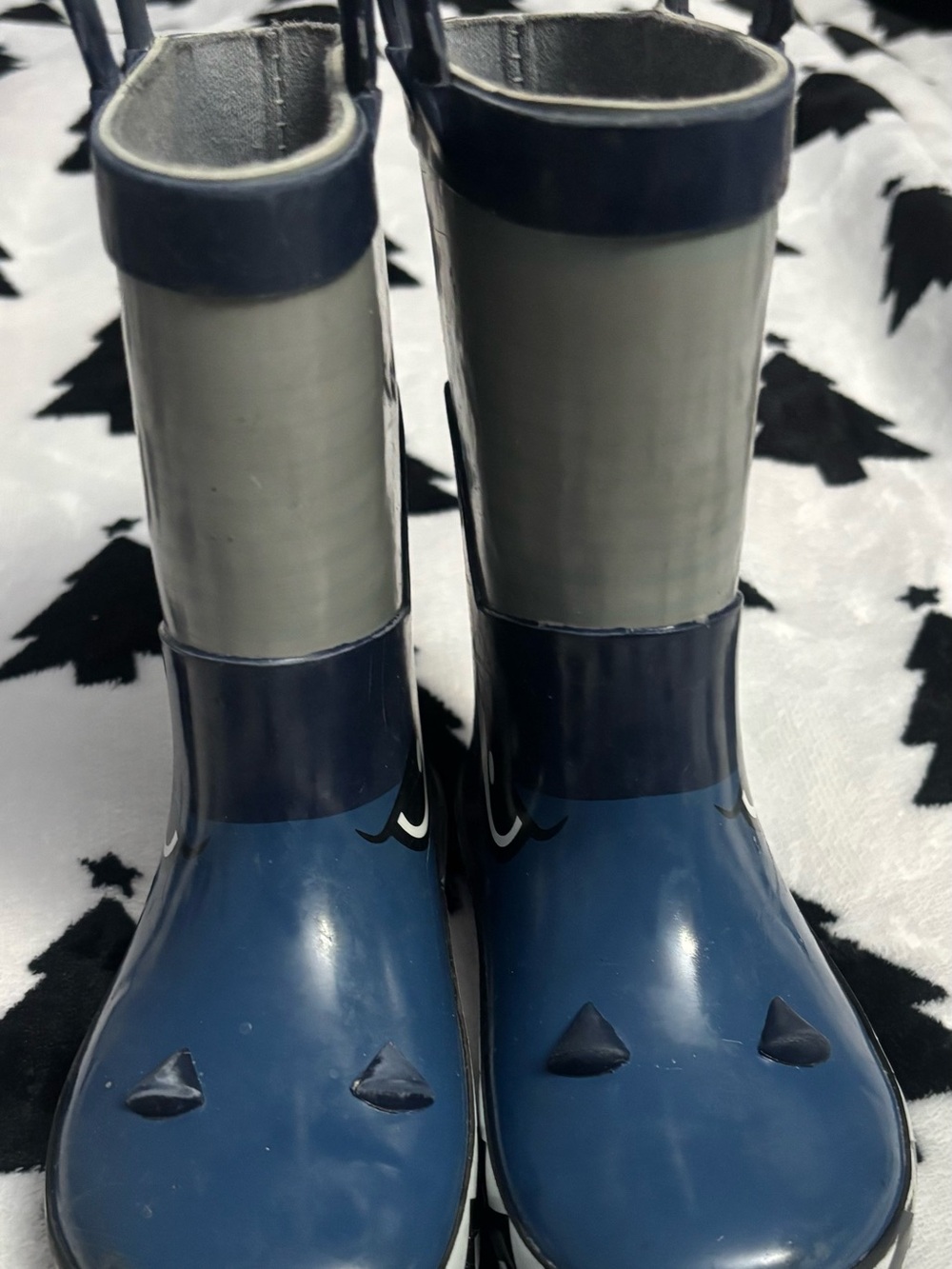 Kids Navy Blue Rain & Snow Boots with Reflective Gray Panel